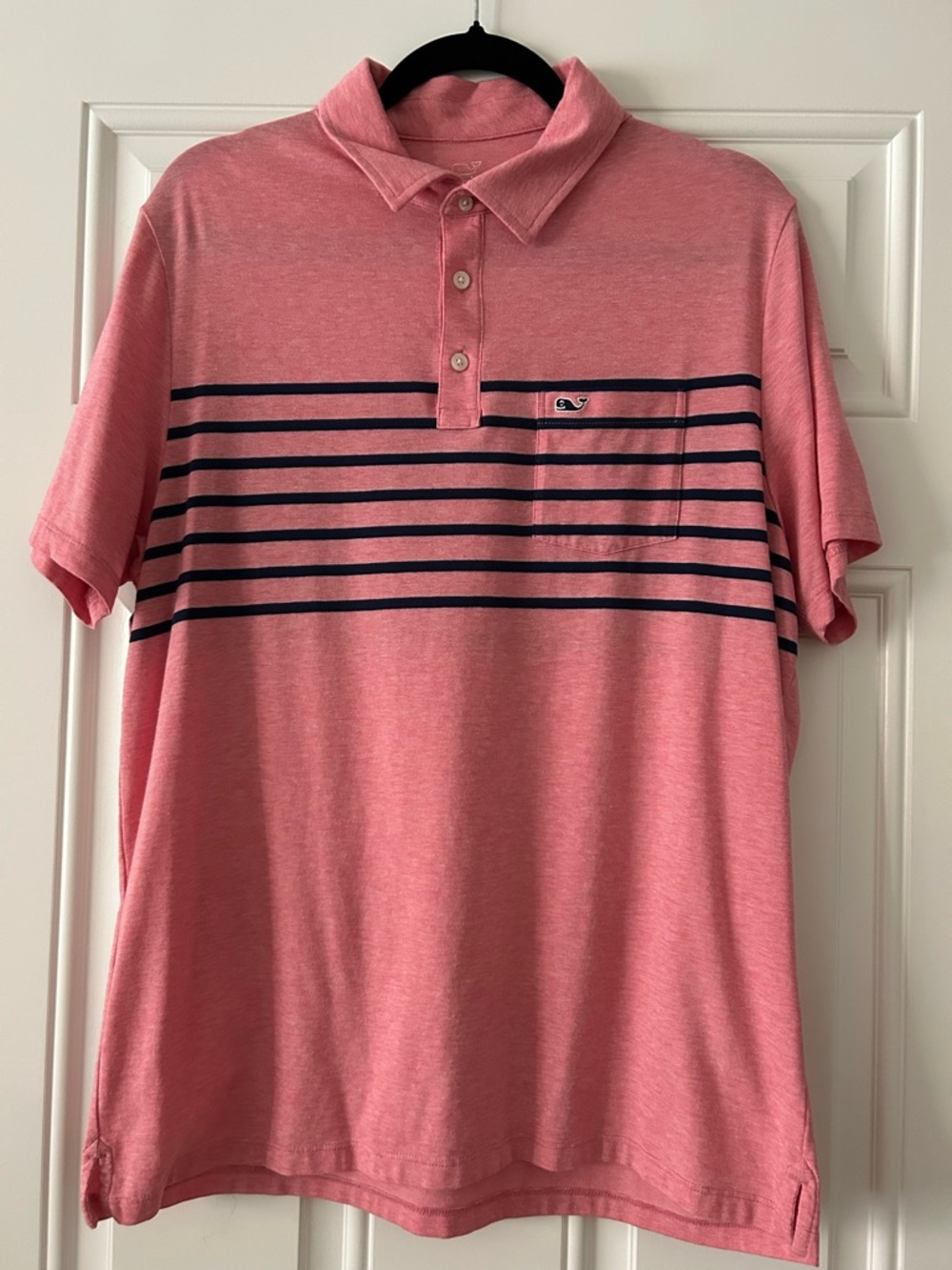 Vineyard Vines Edgartown Pink Polo with Navy Stripes